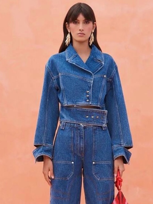 Cult Gaia Cropped Blue Denim Jacket With Wide-Leg Jeans Set - Nwot